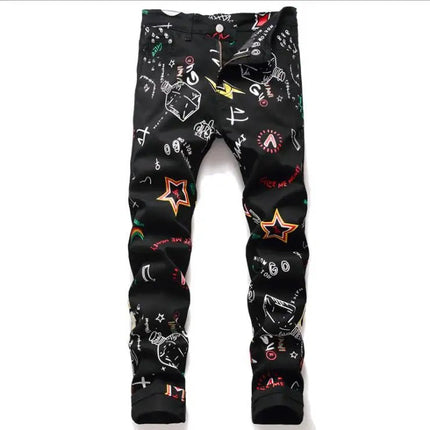 Jeans Men Spring Fashion 3D Graffiti Denim Pants - Jeans - Binsenfali - Mad Fly Essentials