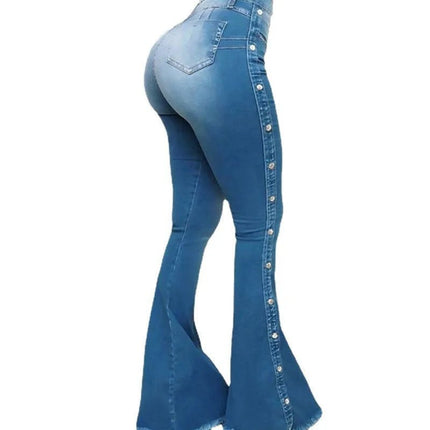 Jeans Women High Waist Button Flare Pants - Jeans - VODA MOMO - Mad Fly Essentials