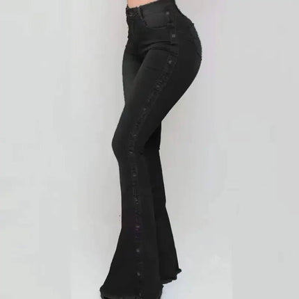 Jeans Women High Waist Button Flare Pants - Jeans - VODA MOMO - Mad Fly Essentials