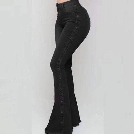 Jeans Women High Waist Button Flare Pants - Jeans - VODA MOMO - Mad Fly Essentials