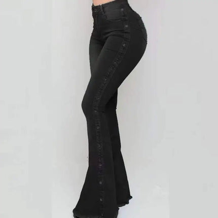 Jeans Women High Waist Button Flare Pants - Jeans - VODA MOMO - Mad Fly Essentials