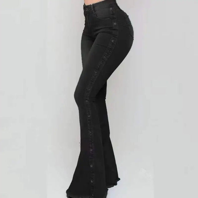 Jeans Women High Waist Button Flare Pants - Jeans - VODA MOMO - Mad Fly Essentials