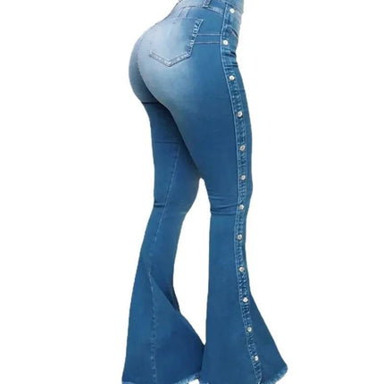 Jeans Women High Waist Button Flare Pants - Jeans - VODA MOMO - Mad Fly Essentials