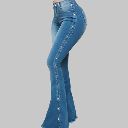 Jeans Women High Waist Button Flare Pants - Jeans - VODA MOMO - Mad Fly Essentials
