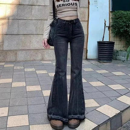 Jeans Women High-Waist Lace Slim-Fit Flare Pants - Jeans - VODA MOMO - Mad Fly Essentials