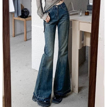 Jeans Women High-Waist Lace Slim-Fit Flare Pants - Jeans - VODA MOMO - Mad Fly Essentials