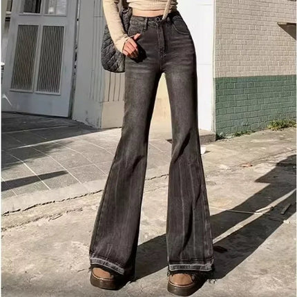 Jeans Women High-Waist Lace Slim-Fit Flare Pants - Jeans - VODA MOMO - Mad Fly Essentials
