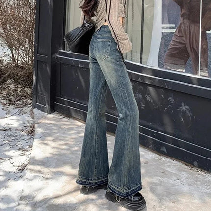 Jeans Women High-Waist Lace Slim-Fit Flare Pants - Jeans - VODA MOMO - Mad Fly Essentials