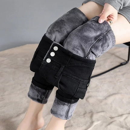 Jeans Women Skinny High Waist Velvet Fleece Pants - Jeans - BLEASENDY - Mad Fly Essentials