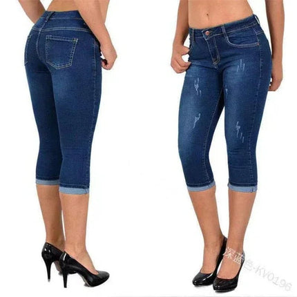 Jeans Women Solid High Waist Slim Fit Capri Pants - Jeans - HFSHY - Mad Fly Essentials