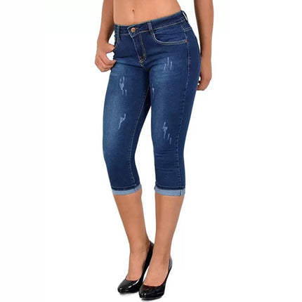 Jeans Women Solid High Waist Slim Fit Capri Pants - Jeans - HFSHY - Mad Fly Essentials