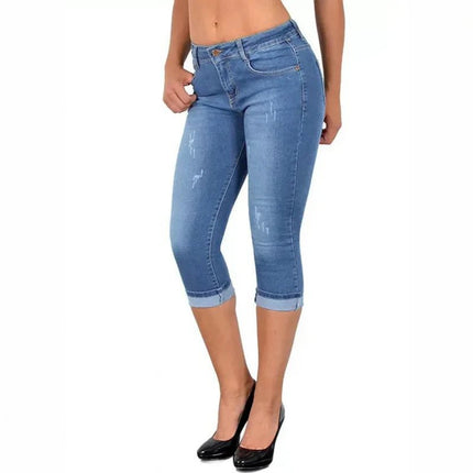 Jeans Women Solid High Waist Slim Fit Capri Pants - Jeans - HFSHY - Mad Fly Essentials