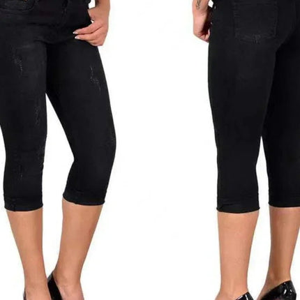 Jeans Women Solid High Waist Slim Fit Capri Pants - Jeans - HFSHY - Mad Fly Essentials