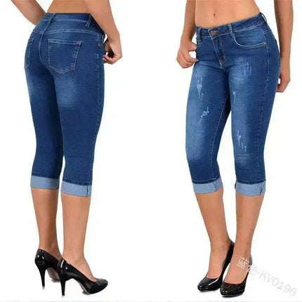 Jeans Women Solid High Waist Slim Fit Capri Pants - Jeans - HFSHY - Mad Fly Essentials
