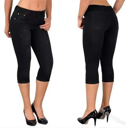 Jeans Women Solid High Waist Slim Fit Capri Pants - Jeans - HFSHY - Mad Fly Essentials