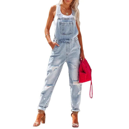Jeans Women Washed Ripped Casual Denim Suspenders - Jeans - Avalokite - Mad Fly Essentials