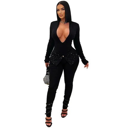 Jumpsuit Women Sequin Club Red Black Jumpsuit - Jumpsuit - Hashupha - Mad Fly Essentials