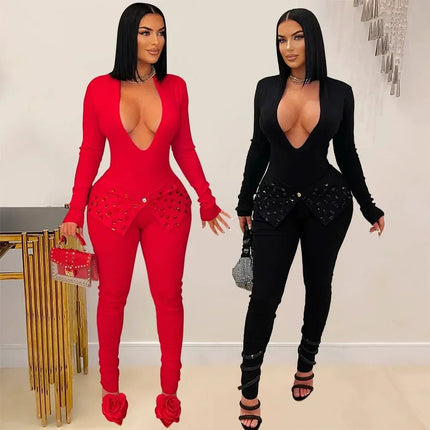 Jumpsuit Women Sequin Club Red Black Jumpsuit - Jumpsuit - Hashupha - Mad Fly Essentials