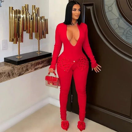 Jumpsuit Women Sequin Club Red Black Jumpsuit - Jumpsuit - Hashupha - Mad Fly Essentials