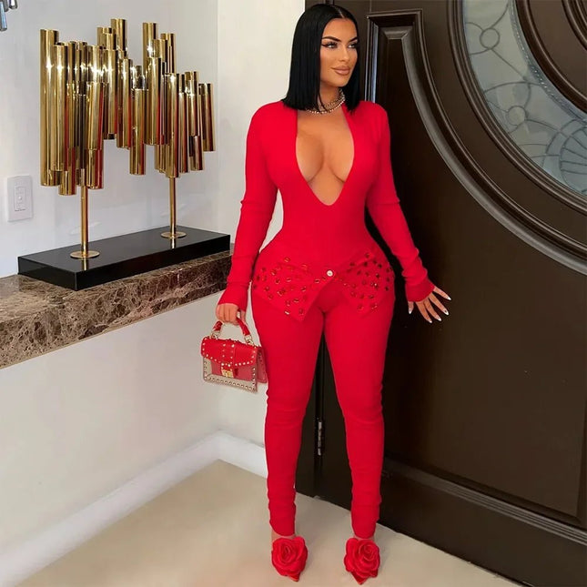 Jumpsuit Women Sequin Club Red Black Jumpsuit - Jumpsuit - Hashupha - Mad Fly Essentials