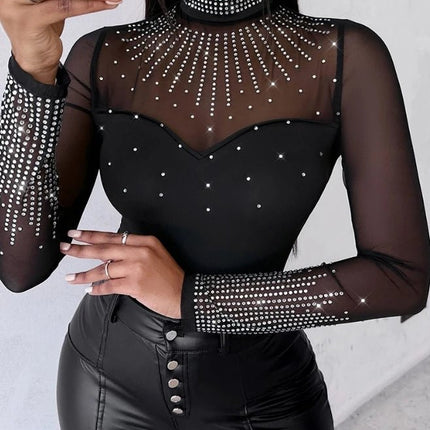 Jumpsuit Women Solid Long Contrast Rhinestone Bodysuit - Jumpsuit - Macheda - Mad Fly Essentials