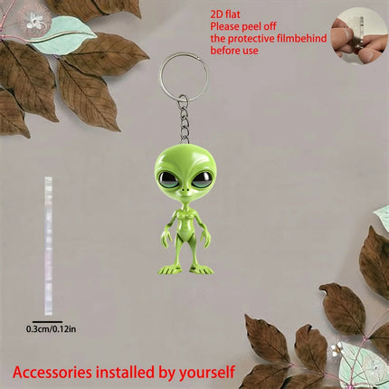 Keychain Green Alien 2D Science Fiction Car Pendant - Keychain - KINGONEDOM - Mad Fly Essentials
