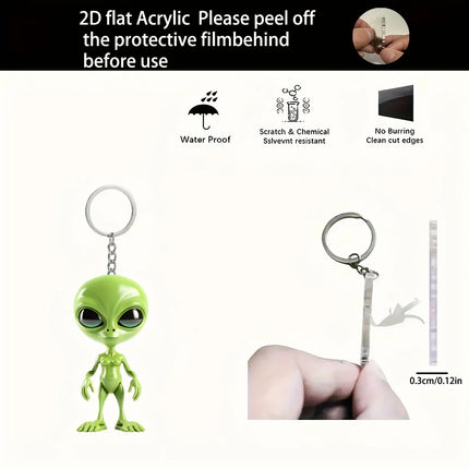 Keychain Green Alien 2D Science Fiction Car Pendant - Keychain - KINGONEDOM - Mad Fly Essentials