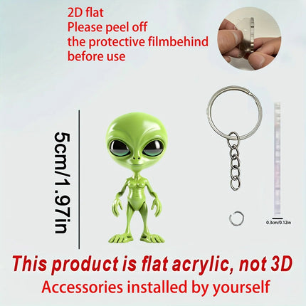 Keychain Green Alien 2D Science Fiction Car Pendant - Keychain - KINGONEDOM - Mad Fly Essentials