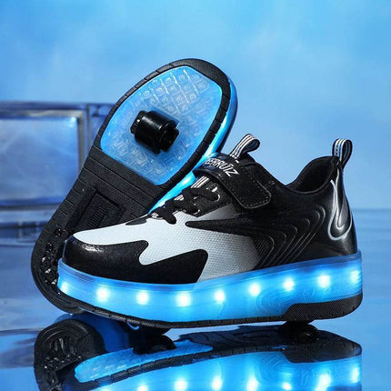Boys Green Black USB Rechargeable Skate Sneakers Kids LED Shoes - Kids LED Shoes - TFanJump - Mad Fly Essentials