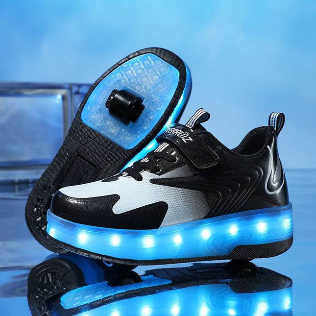 Boys Green Black USB Rechargeable Skate Sneakers Kids LED Shoes - Kids LED Shoes - TFanJump - Mad Fly Essentials