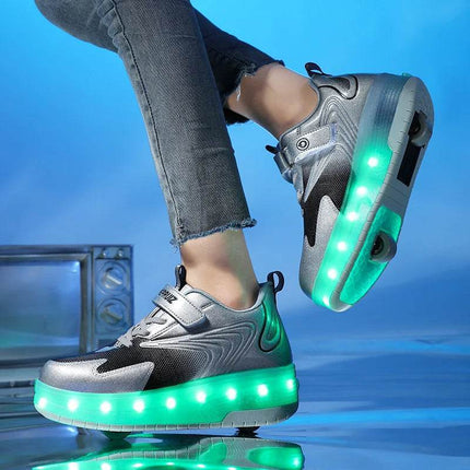 Boys Green Black USB Rechargeable Skate Sneakers Kids LED Shoes - Kids LED Shoes - TFanJump - Mad Fly Essentials