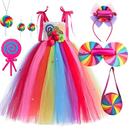 Kids Girl Lollipop Carnival Birthday Party Dress Costume Set - Costume Set - MUABABY - Mad Fly Essentials