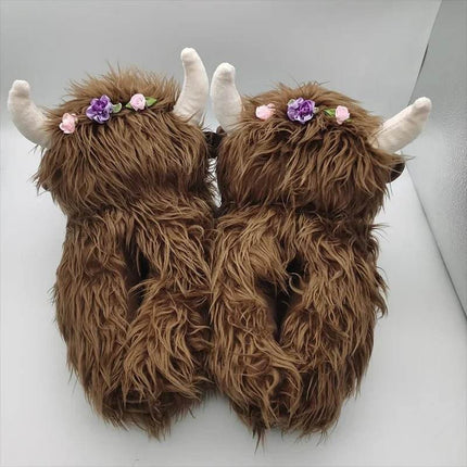 Rytanda Highland Scottish Cattle Plush Slippers Kids Footwear - Kids Footwear - RyTanDa - Mad Fly Essentials