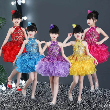 Sequined Tutu Dance Girl Costume Dress - Mad Fly Essentials