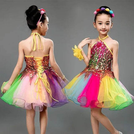 Sequined Tutu Dance Girl Costume Dress - Mad Fly Essentials