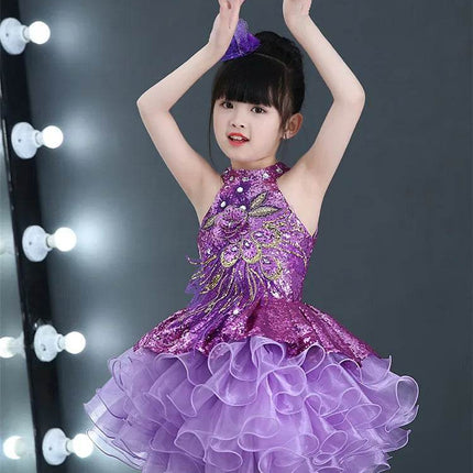 Sequined Tutu Dance Girl Costume Dress - Mad Fly Essentials