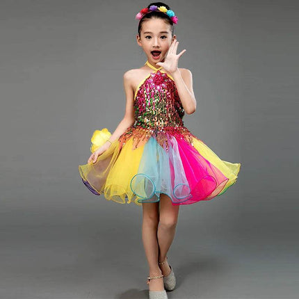 Sequined Tutu Dance Girl Costume Dress - Mad Fly Essentials