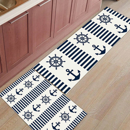 Kitchen Dark Blue Anchor Striped Floor Decor - Floor Decor - Retro Rugs - Mad Fly Essentials