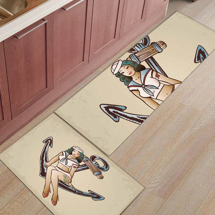 Kitchen Dark Blue Anchor Striped Floor Decor - Mad Fly Essentials