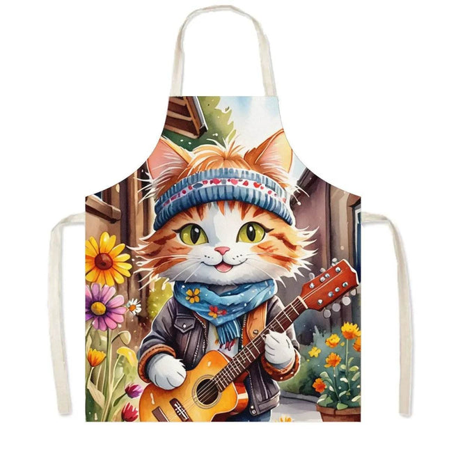 Hip Hop Cat Animal Linen Kitchen Apron - Kitchen Apron - Sun Home - Mad Fly Essentials