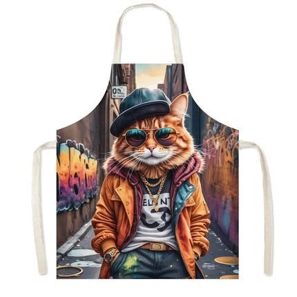 Hip Hop Cat Animal Linen Kitchen Apron - Kitchen Apron - Sun Home - Mad Fly Essentials