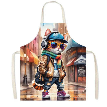 Hip Hop Cat Animal Linen Kitchen Apron - Kitchen Apron - Sun Home - Mad Fly Essentials