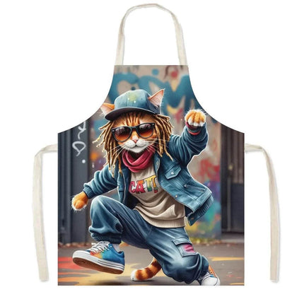 Hip Hop Cat Animal Linen Kitchen Apron - Kitchen Apron - Sun Home - Mad Fly Essentials