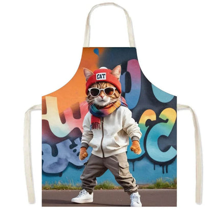 Hip Hop Cat Animal Linen Kitchen Apron - Kitchen Apron - Sun Home - Mad Fly Essentials