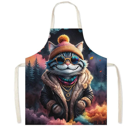 Hip Hop Cat Animal Linen Kitchen Apron - Kitchen Apron - Sun Home - Mad Fly Essentials