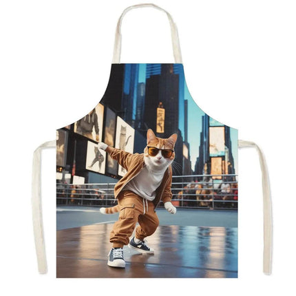 Hip Hop Cat Animal Linen Kitchen Apron - Kitchen Apron - Sun Home - Mad Fly Essentials