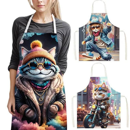 Hip Hop Cat Animal Linen Kitchen Apron - Mad Fly Essentials