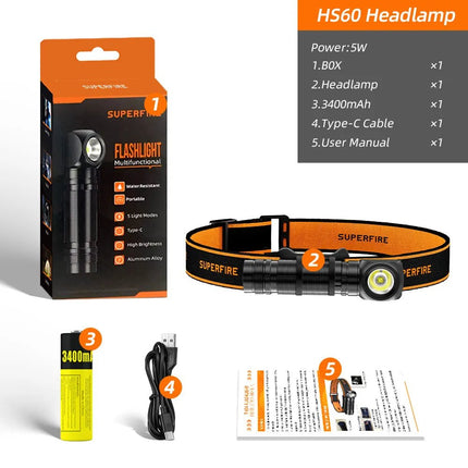LED Flashlight SUPERFIRE TH04 Type C Rechargeable Head Flashlight - LED Flashlight - SUPERFIRE - Mad Fly Essentials