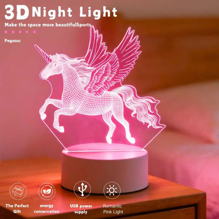 LED Night Light USB Pink Pegasus Unicorn Desk Lamp - LED Night Light - Safe HID Light - Mad Fly Essentials
