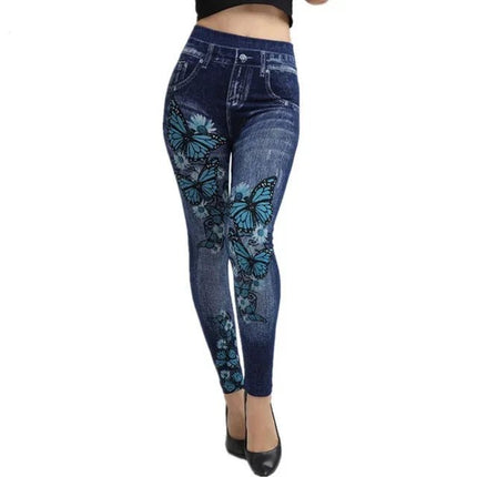 Leggings Women Plus Size High Waist Denim Look Pants - Leggings - Punk Rave - Mad Fly Essentials